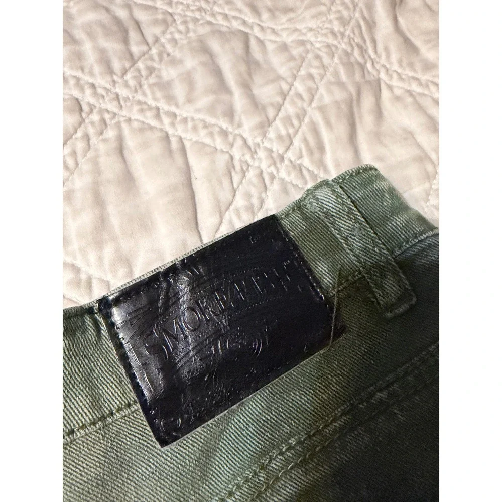 Smoke Rise Moto Jeans Mens 42/32 Green Distressed Slim Straight Biker Pants